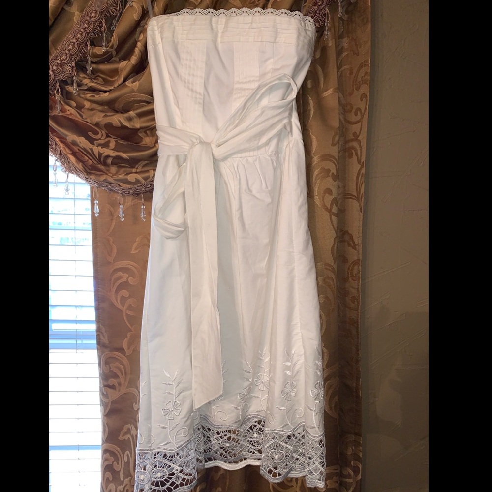 Teeze Me White Strapless Dress with lace details